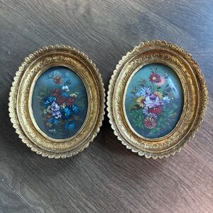 2 Vintage Oil Paintings By Tara Productions Gold Gilt Frames Italy Signed 6x5x1